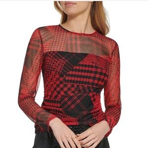 ⭐️HP⭐️ DKNY Crew Neck Long Sleeve Printed Mesh Top